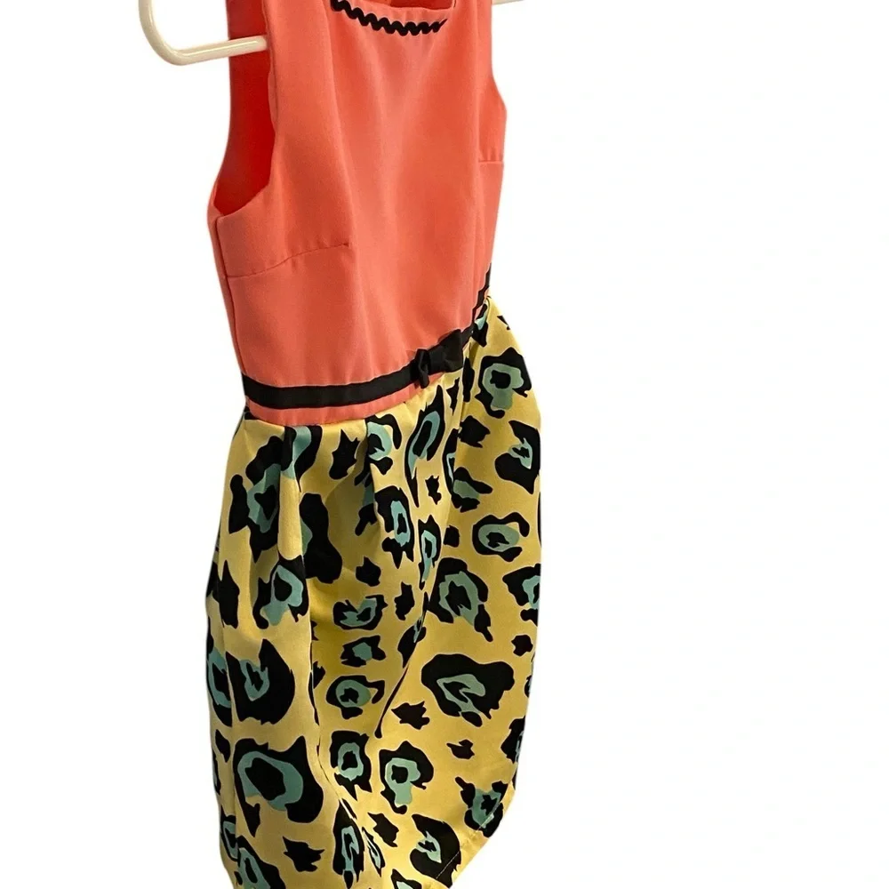 Harajuku Mini 4 Target Coral Leopard black Bow Print Dress twee party dress M7/8